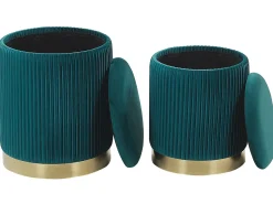 Best Beliani Set di 2 pouf contenitore MIRAMAR Velluto Foglia di tè Oro Blu