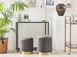 Online Beliani Set di 2 pouf contenitore MIRAMAR Velluto Grigio Oro Grigio