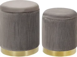 Online Beliani Set di 2 pouf contenitore MIRAMAR Velluto Grigio Oro Grigio