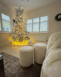 Outlet Beliani Set di 2 pouf contenitore MIRAMAR Velluto Bianco Bianco Oro