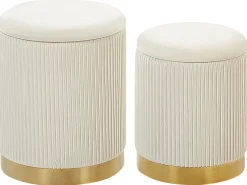 Outlet Beliani Set di 2 pouf contenitore MIRAMAR Velluto Bianco Bianco Oro