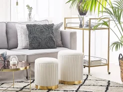 Outlet Beliani Set di 2 pouf contenitore MIRAMAR Velluto Bianco Bianco Oro
