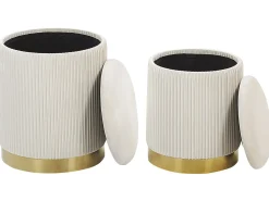Outlet Beliani Set di 2 pouf contenitore MIRAMAR Velluto Bianco Bianco Oro