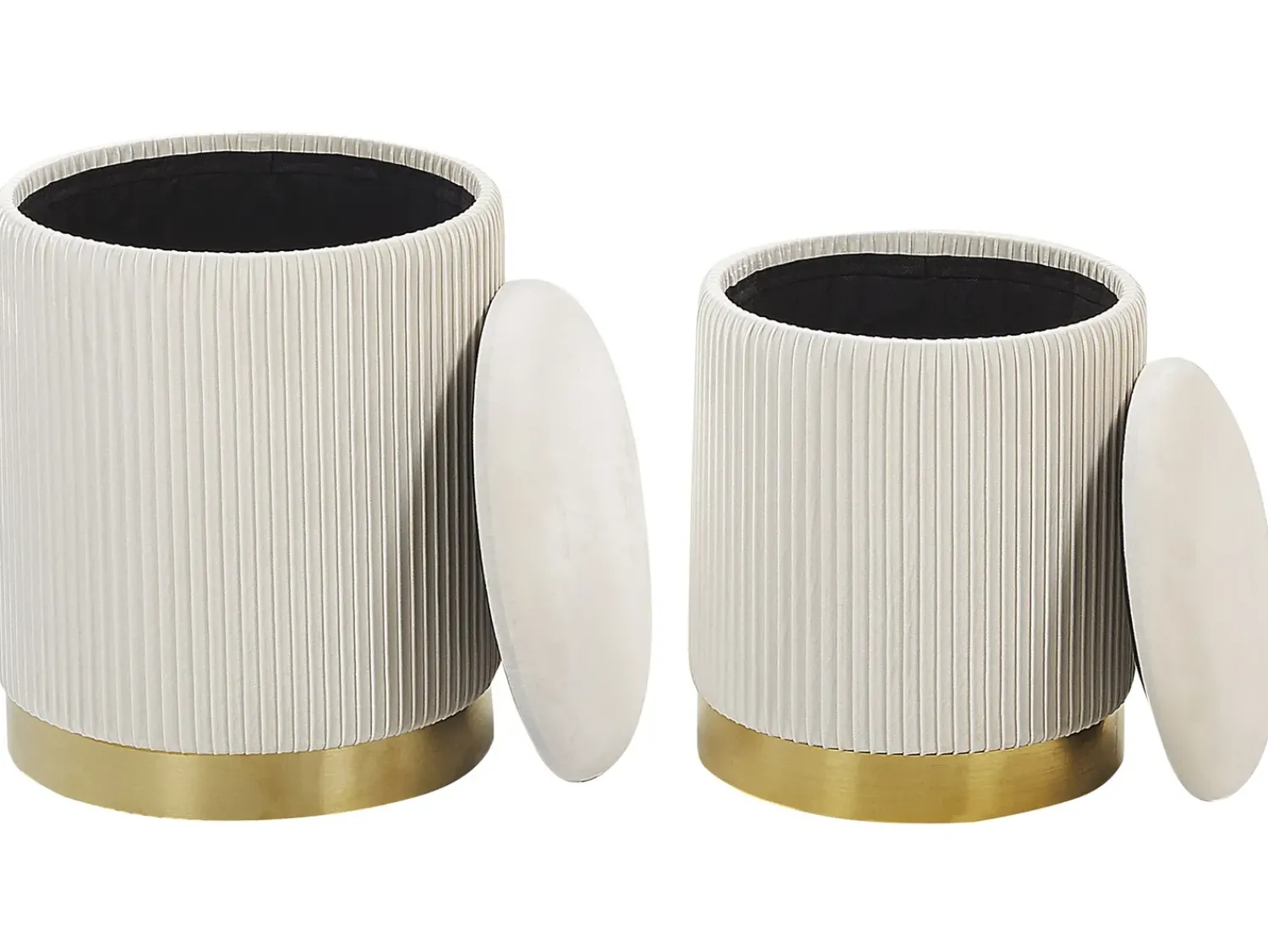 Outlet Beliani Set di 2 pouf contenitore MIRAMAR Velluto Bianco Bianco Oro