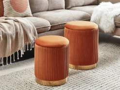Beliani Set di 2 pouf contenitore MIRAMAR Velluto Arancione Arancione Oro