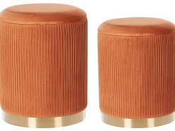 Beliani Set di 2 pouf contenitore MIRAMAR Velluto Arancione Arancione Oro