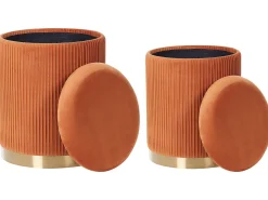 Beliani Set di 2 pouf contenitore MIRAMAR Velluto Arancione Arancione Oro