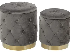 Discount Beliani Set di 2 pouf contenitore PUEBLO Velluto Grigio Oro Grigio
