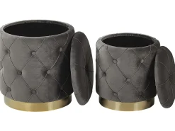 Discount Beliani Set di 2 pouf contenitore PUEBLO Velluto Grigio Oro Grigio