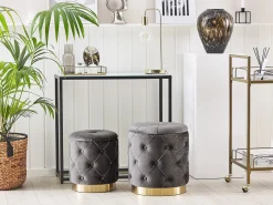Discount Beliani Set di 2 pouf contenitore PUEBLO Velluto Grigio Oro Grigio