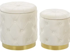Best Beliani Set di 2 pouf contenitore PUEBLO Velluto Bianco Bianco Oro