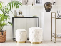 Best Beliani Set di 2 pouf contenitore PUEBLO Velluto Bianco Bianco Oro
