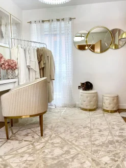 Best Beliani Set di 2 pouf contenitore PUEBLO Velluto Bianco Bianco Oro