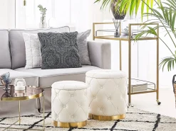 Best Beliani Set di 2 pouf contenitore PUEBLO Velluto Bianco Bianco Oro