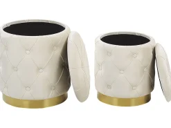 Best Beliani Set di 2 pouf contenitore PUEBLO Velluto Bianco Bianco Oro