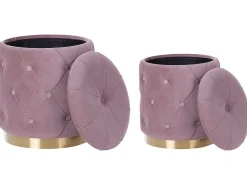 Outlet Beliani Set di 2 pouf contenitore PUEBLO Velluto Rosa Rosa Oro