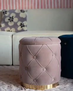 Outlet Beliani Set di 2 pouf contenitore PUEBLO Velluto Rosa Rosa Oro