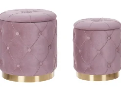 Outlet Beliani Set di 2 pouf contenitore PUEBLO Velluto Rosa Rosa Oro