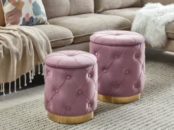 Outlet Beliani Set di 2 pouf contenitore PUEBLO Velluto Rosa Rosa Oro