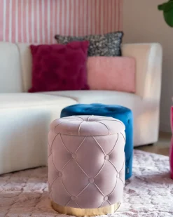 Outlet Beliani Set di 2 pouf contenitore PUEBLO Velluto Rosa Rosa Oro