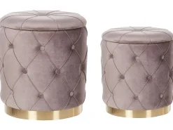 Clearance Beliani Set di 2 pouf contenitore PUEBLO Velluto Tortora Beige Oro Grigio