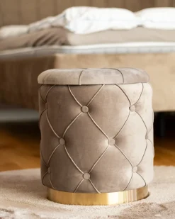 Clearance Beliani Set di 2 pouf contenitore PUEBLO Velluto Tortora Beige Oro Grigio