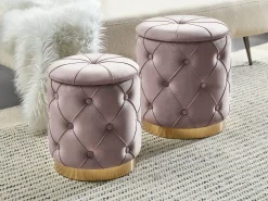 Clearance Beliani Set di 2 pouf contenitore PUEBLO Velluto Tortora Beige Oro Grigio