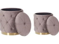 Clearance Beliani Set di 2 pouf contenitore PUEBLO Velluto Tortora Beige Oro Grigio