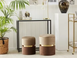 Beliani Set di 2 pouf contenitore WICHITA Velluto Marrone Oro Marrone