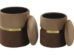 Beliani Set di 2 pouf contenitore WICHITA Velluto Marrone Oro Marrone