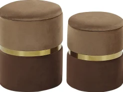 Beliani Set di 2 pouf contenitore WICHITA Velluto Marrone Oro Marrone