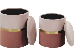 Best Beliani Set di 2 pouf contenitore WICHITA Velluto Rosa Rosa Oro