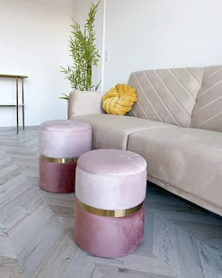 Best Beliani Set di 2 pouf contenitore WICHITA Velluto Rosa Rosa Oro