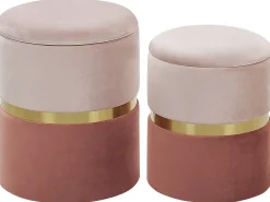 Best Beliani Set di 2 pouf contenitore WICHITA Velluto Rosa Rosa Oro