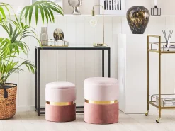 Best Beliani Set di 2 pouf contenitore WICHITA Velluto Rosa Rosa Oro