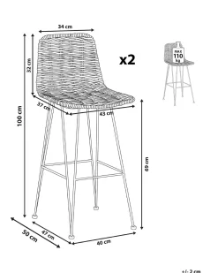 Set di 2 sedie alte CASSITA Rattan Naturale