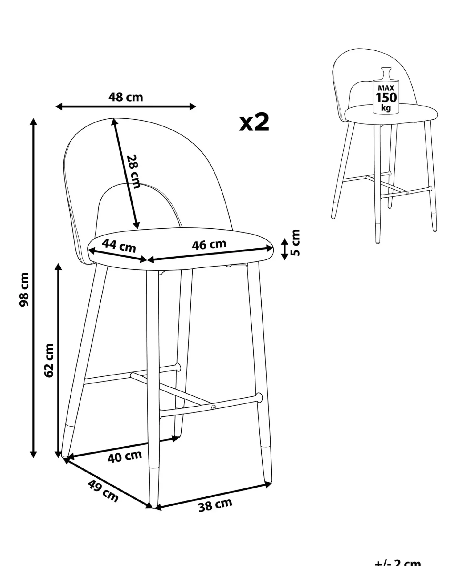 Set di 2 sedie alte FALTON Velluto Corallo