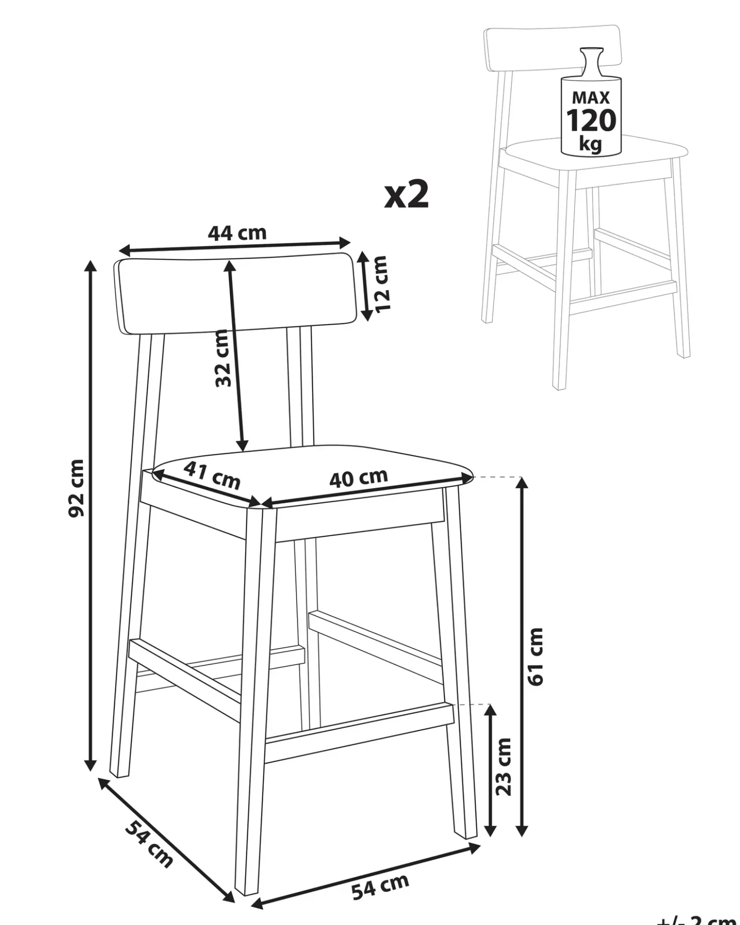 Set di 2 sedie alte ISANTI Legno Marrone scuro/Tortora