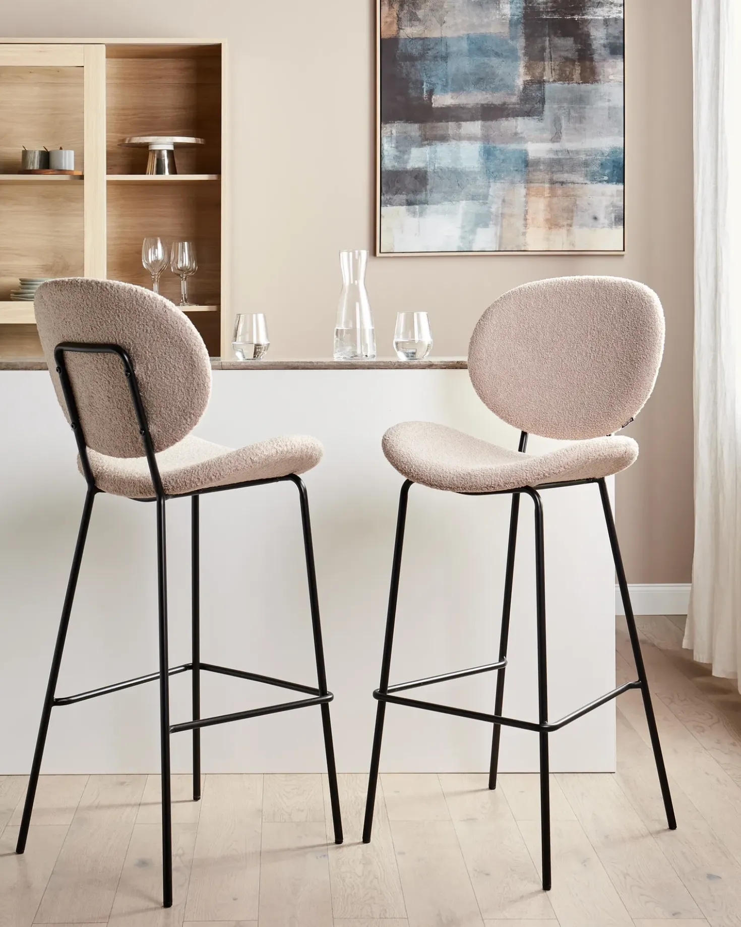 Set di 2 sedie alte LUANA Bouclé Beige chiaro
