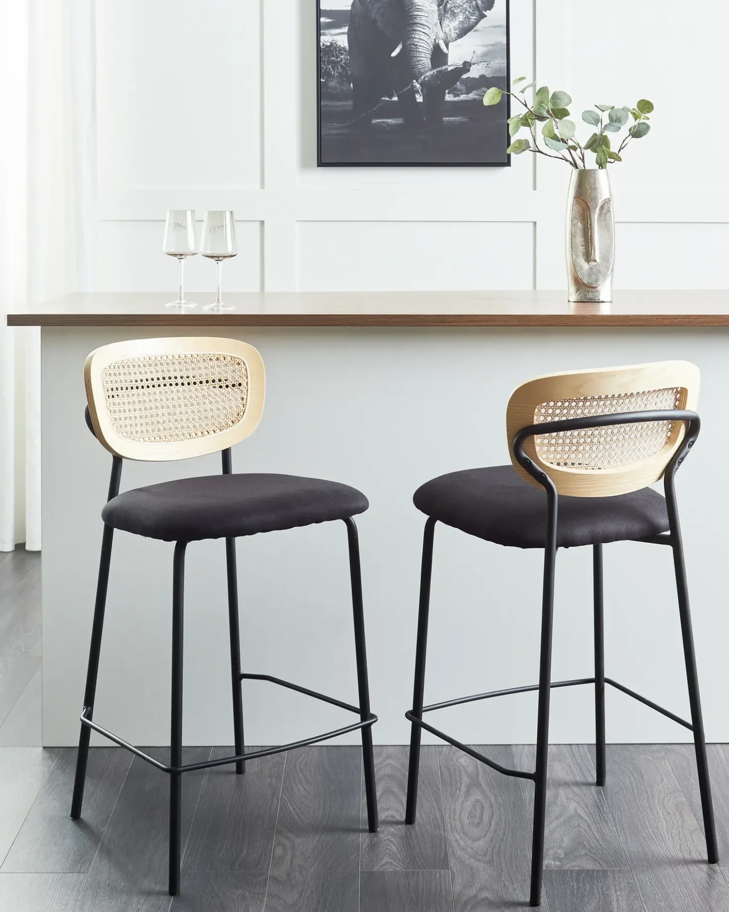 Set di 2 sedie alte MAYETTA Rattan Nero