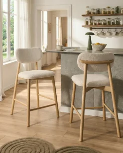 Set di 2 sedie alte MILLS Bouclé Marrone chiaro/Beige