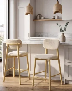 Set di 2 sedie alte MILLS Bouclé Marrone chiaro/Beige