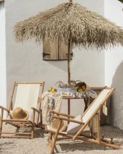 Sale Beliani Set di 2 sedie a sdraio pieghevoli ATRANI Bambù Beige chiaro Bianco Marrone