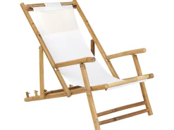 Sale Beliani Set di 2 sedie a sdraio pieghevoli ATRANI Bambù Beige chiaro Bianco Marrone