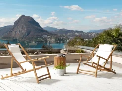 Sale Beliani Set di 2 sedie a sdraio pieghevoli ATRANI Bambù Beige chiaro Bianco Marrone