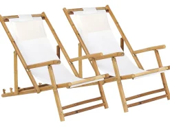Sale Beliani Set di 2 sedie a sdraio pieghevoli ATRANI Bambù Beige chiaro Bianco Marrone