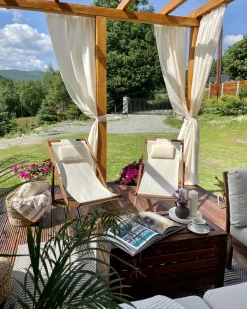 Discount Beliani Set di 2 sedie a sdraio pieghevoli AVELLINO con Tessuti di Ricambio Legno d'acacia Marrone scuro Bianco Marrone Multicolore