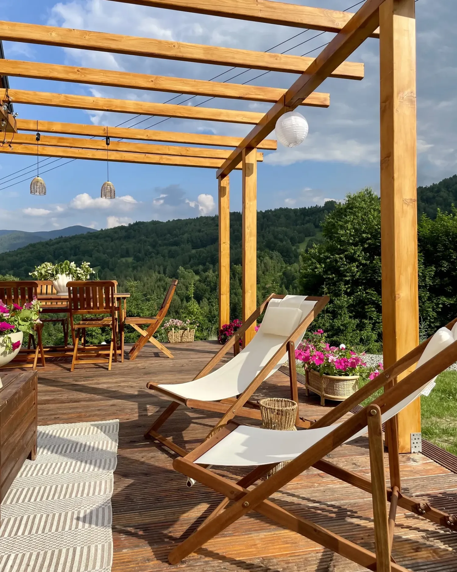 Discount Beliani Set di 2 sedie a sdraio pieghevoli AVELLINO con Tessuti di Ricambio Legno d'acacia Marrone scuro Bianco Marrone Multicolore