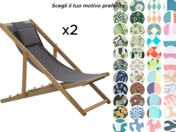 Outlet Beliani Set di 2 sedie a sdraio pieghevoli AVELLINO con Tessuti di Ricambio Legno d'acacia Marrone scuro Grigio Marrone Multicolore