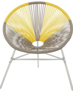 New Beliani Set di 2 sedie da giardino ACAPULCO Rattan sintetico (PE) Tortora Beige Bianco Giallo Multicolore